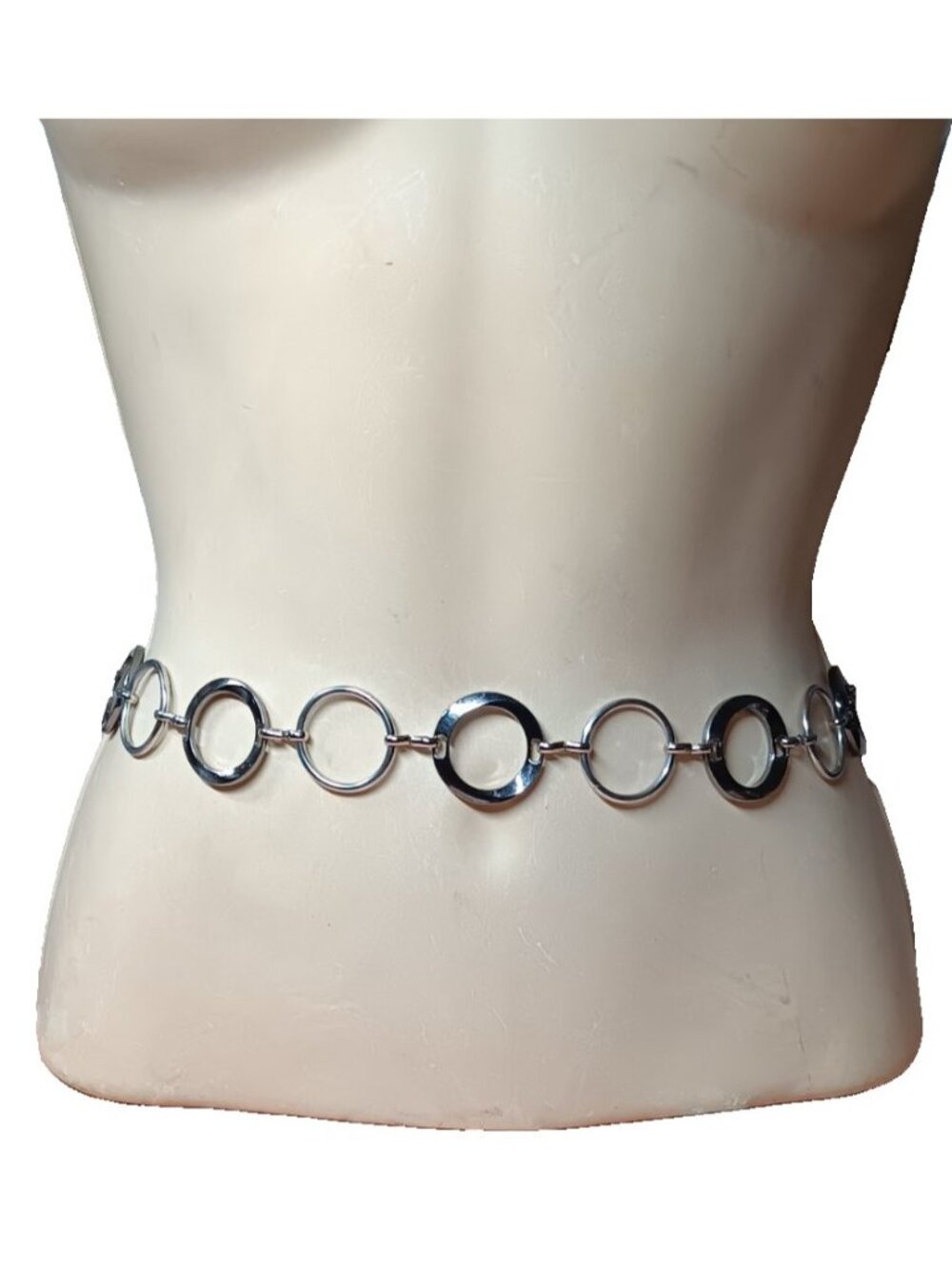 Belt Silver-Tone Circle Ring Link Chain Waist Jewelry Adjustable Up to 43"